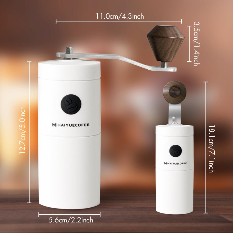 HAIYUECOFEE Manual Coffee Grinder - Hand Coffee Bean Grinder, Titanium-Coated Grinding Core - Aluminum Alloy Rocker with Ebony Wood Handle - Adjustable Grind Size - With Brush & Storage Bag (White) - Image 2