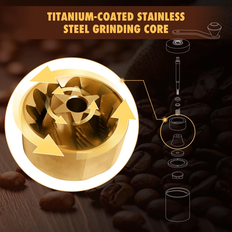 HAIYUECOFEE Manual Coffee Grinder - Hand Coffee Bean Grinder, Titanium-Coated Grinding Core - Aluminum Alloy Rocker with Ebony Wood Handle - Adjustable Grind Size - With Brush & Storage Bag (White) - Image 3