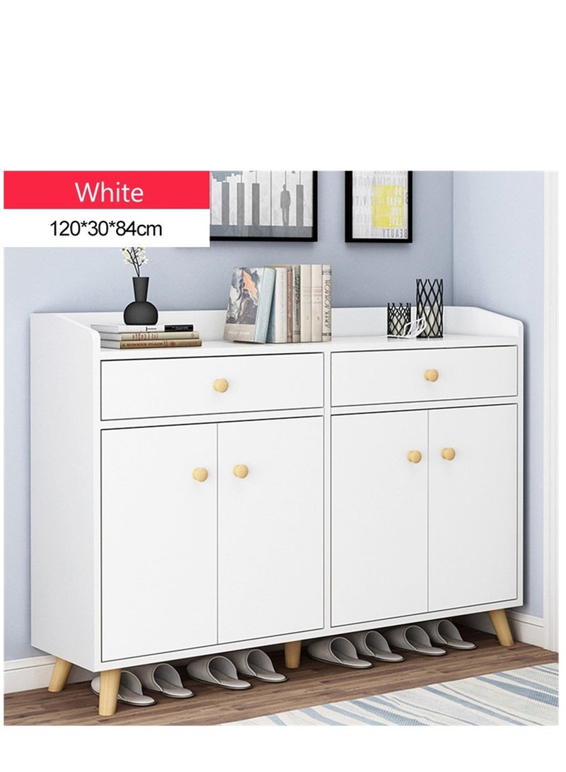 مجلس الوزراء الأحذية مع الأبواب، المنزل الحديثة مجلس الوزراء تخزين الأحذية مع 2 الدرجات، 4 طبقة الخشب رف الأحذية منظم تخزين الرف مع الساقين لغرفة المعيشة غرفة النوم خزانة الممر (B33B الأبيض) - Image 1