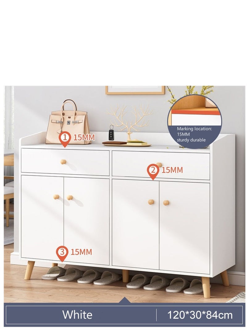 مجلس الوزراء الأحذية مع الأبواب، المنزل الحديثة مجلس الوزراء تخزين الأحذية مع 2 الدرجات، 4 طبقة الخشب رف الأحذية منظم تخزين الرف مع الساقين لغرفة المعيشة غرفة النوم خزانة الممر (B33B الأبيض) - Image 2