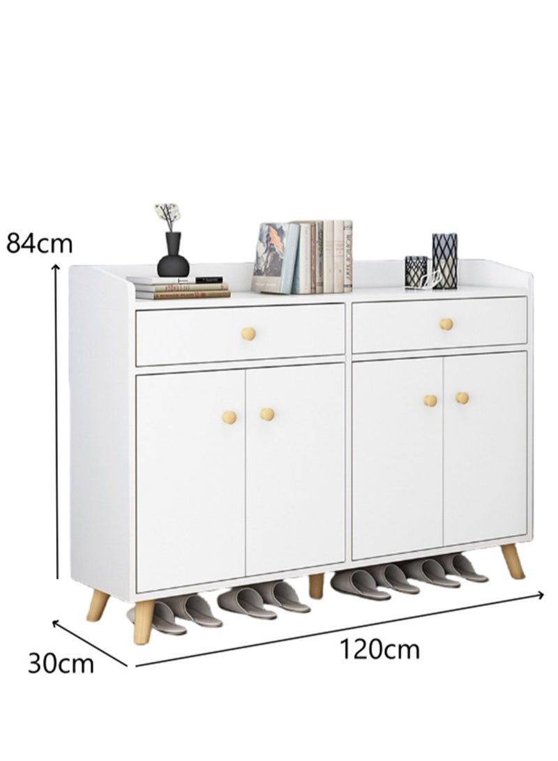 مجلس الوزراء الأحذية مع الأبواب، المنزل الحديثة مجلس الوزراء تخزين الأحذية مع 2 الدرجات، 4 طبقة الخشب رف الأحذية منظم تخزين الرف مع الساقين لغرفة المعيشة غرفة النوم خزانة الممر (B33B الأبيض) - Image 3