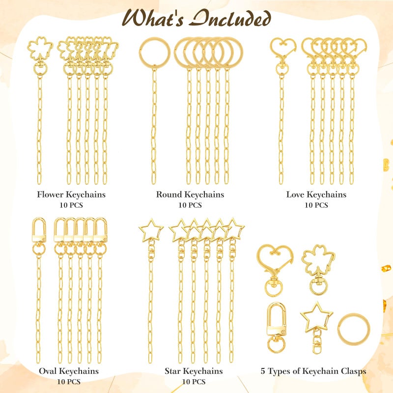 Ecoofor 50 Set Keychain Making Kit, 5 Style Metal Keychain Clips with Swivel Snap Hooks, Lobster Clasps, Key Rings & Extender Chains for DIY Crafts, Jewelry, Bags, Keychains & Gift Accessories - Image 3