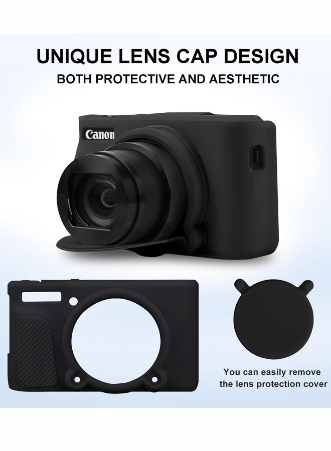 Soft Silicone Case for Canon Power Shot SX740 SX730 HS Camera With Detachable Lens Cap Rubber Band Tempered Glass Screen Protector,for Outdoor Photography Daily Life Recording Travel Trips Photography Learning Casual Carrying Fully Protecting Camera from Scratches Bumps Sand and Minor Water Splashes - Image 2