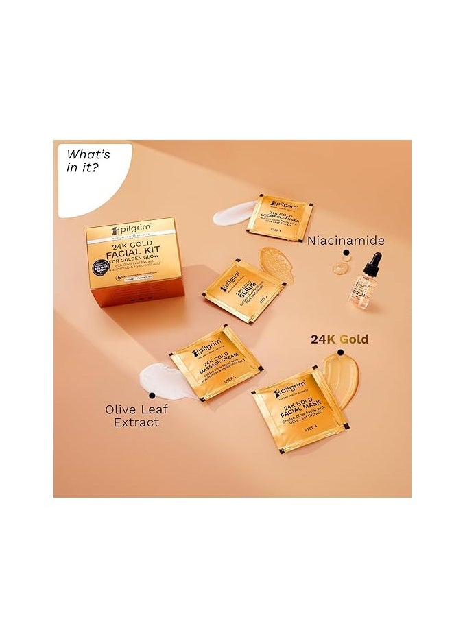 PILGRIM 24K Gold Facial Kit For Instant Radiance And Golden Glow: Includes Gold Cleanser 30Ml  - Image 1