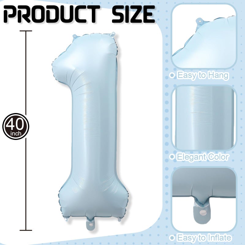 Froova Foil 12 Balloon, Light Matte Sky Blue Big Number 12 Balloons for Boys Birthday Party Decor, 40 Inch Mylar Helium Number 12 Pastel Baby Blue Balloon for 12th Birthday Party Anniversary Decorations - Image 2