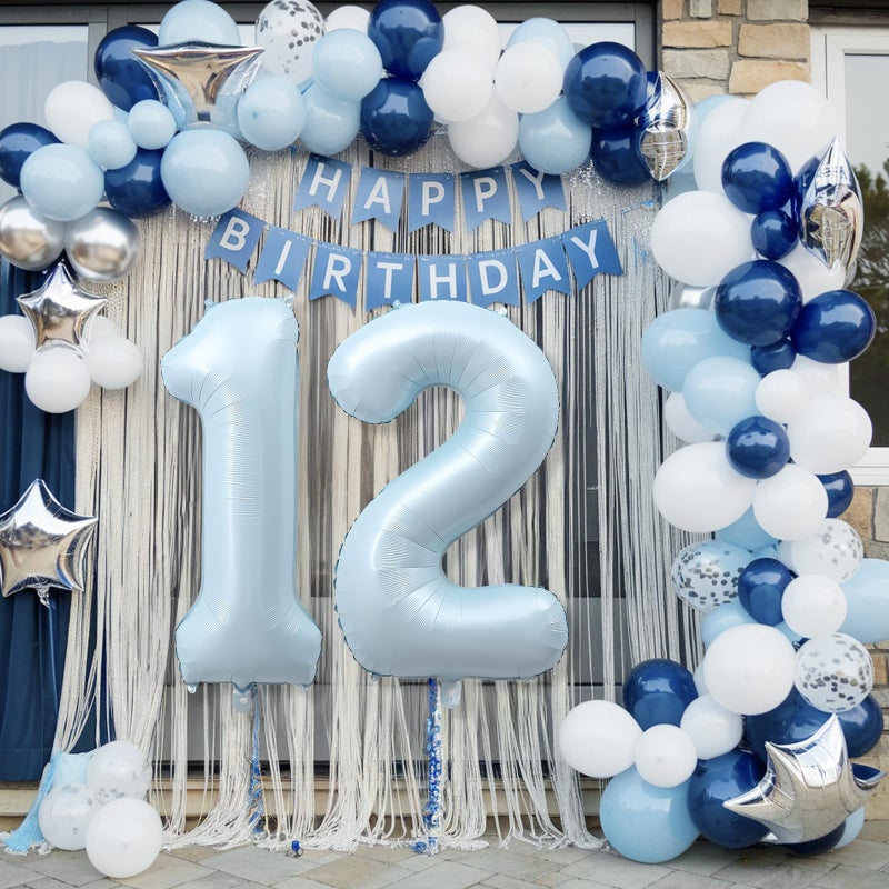 Froova Foil 12 Balloon, Light Matte Sky Blue Big Number 12 Balloons for Boys Birthday Party Decor, 40 Inch Mylar Helium Number 12 Pastel Baby Blue Balloon for 12th Birthday Party Anniversary Decorations - Image 5
