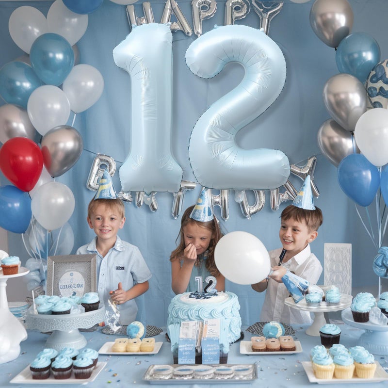 Froova Foil 12 Balloon, Light Matte Sky Blue Big Number 12 Balloons for Boys Birthday Party Decor, 40 Inch Mylar Helium Number 12 Pastel Baby Blue Balloon for 12th Birthday Party Anniversary Decorations - Image 4