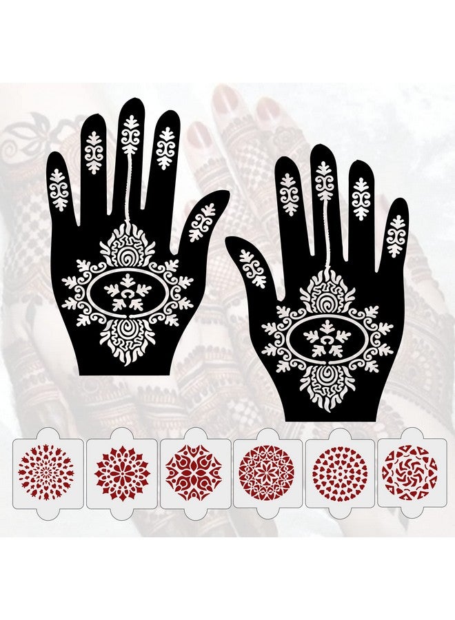 ivana's عبوة من 8 قطع (2 قطعة قوالب حناء + 6 قطع قوالب حناء قابلة لإعادة الاستخدام بتقنية الليزر من PVC) ، ملصقات حناء ، ملصقات حناء لليد الكاملة للنساء والفتيات والأطفال ، سهلة التطبيق ، Ivh-84 - Image 1
