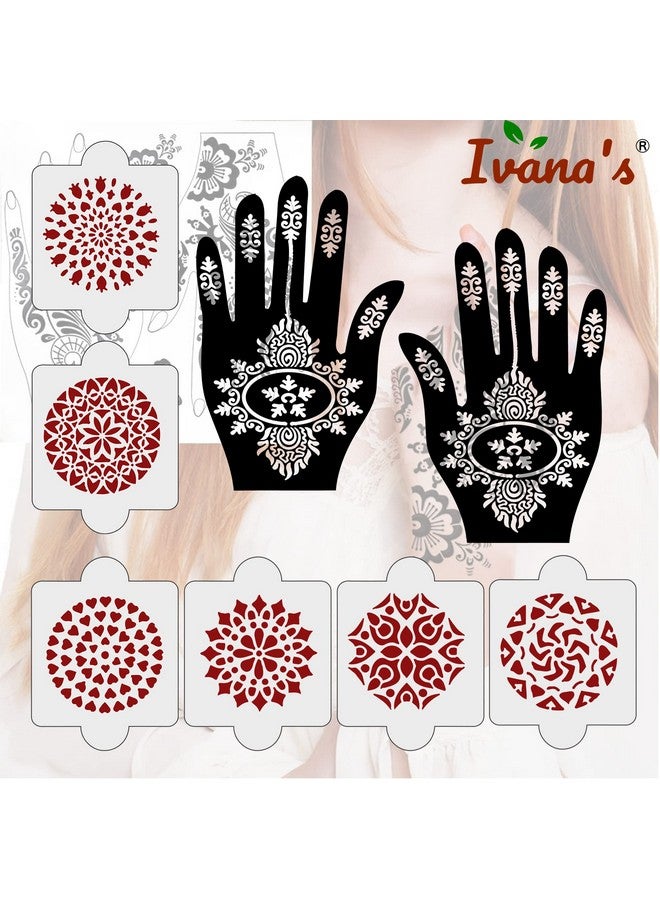 ivana's عبوة من 8 قطع (2 قطعة قوالب حناء + 6 قطع قوالب حناء قابلة لإعادة الاستخدام بتقنية الليزر من PVC) ، ملصقات حناء ، ملصقات حناء لليد الكاملة للنساء والفتيات والأطفال ، سهلة التطبيق ، Ivh-84 - Image 4