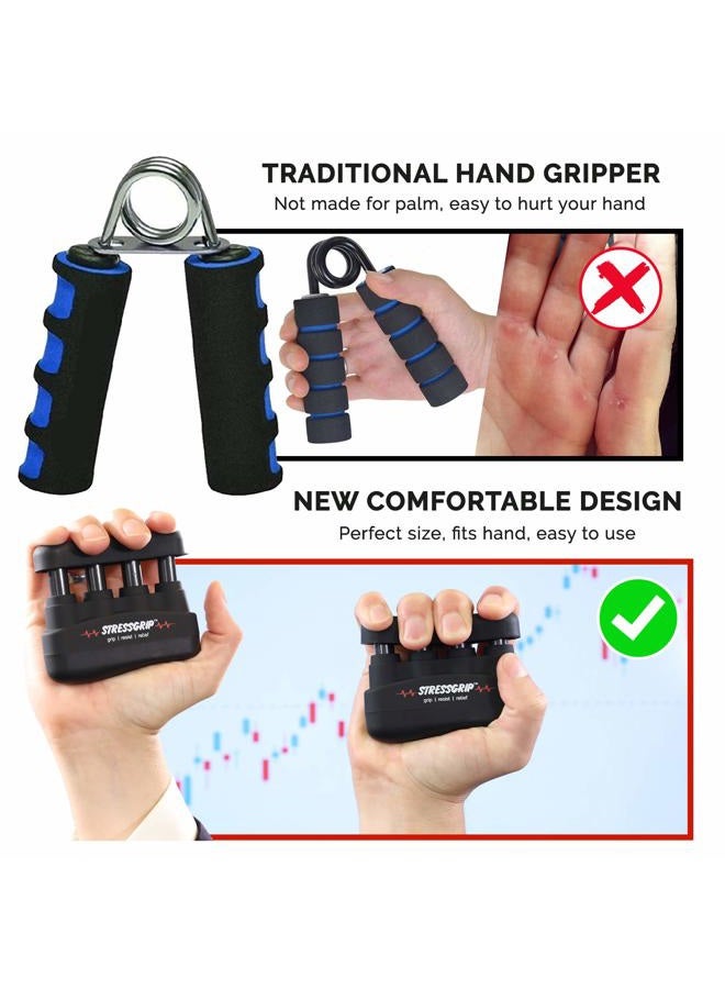 StressGrip كرة الضغط للبالغين (متوسطة) جهاز تخفيف الضغط والقلق - مدرب يد مريح - مريح للضغط وقابض يد - أسود - Image 2