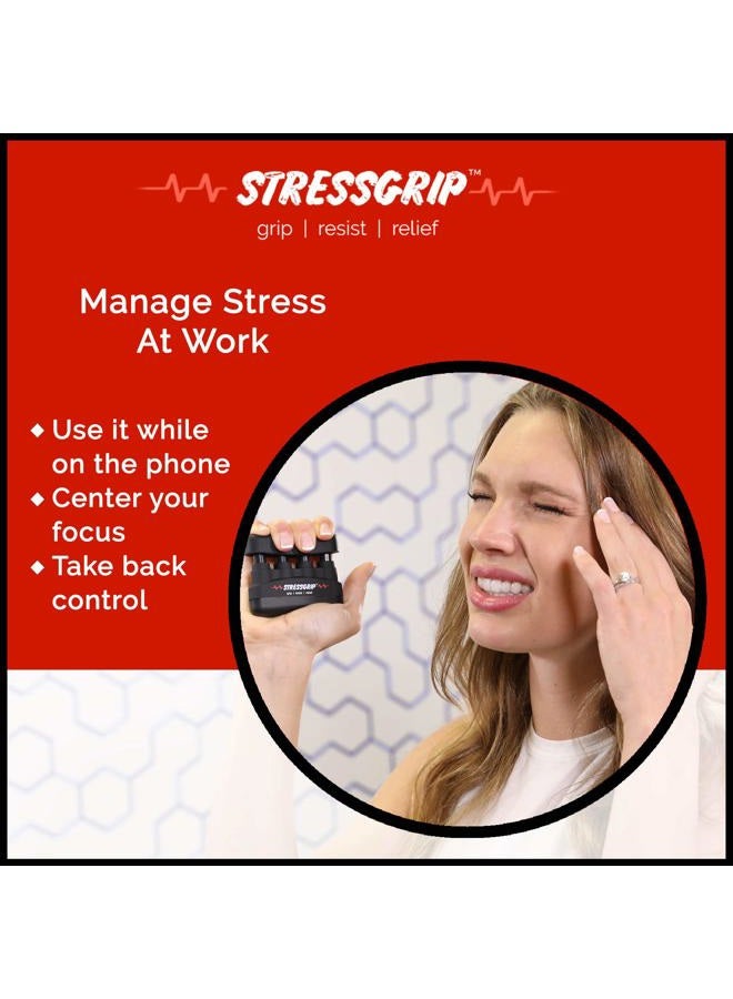StressGrip كرة الضغط للبالغين (متوسطة) جهاز تخفيف الضغط والقلق - مدرب يد مريح - مريح للضغط وقابض يد - أسود - Image 4