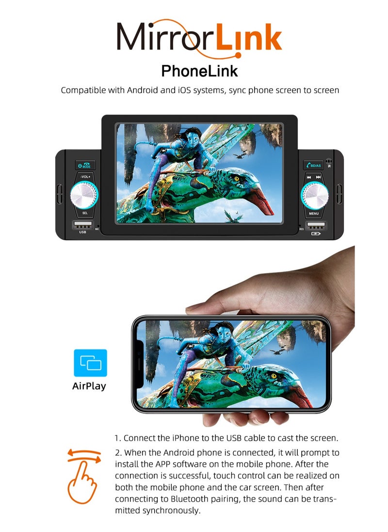SWM - 5 Inch Car Stereo MP5 Player BT FM Radio Receiver with Carplay Android Auto Support Hands-Free Calling USB Charge Playback Phone Link - Image 1