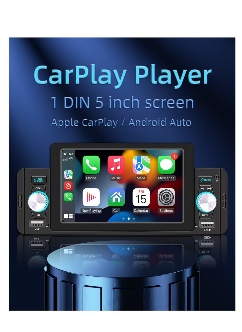 SWM - 5 Inch Car Stereo MP5 Player BT FM Radio Receiver with Carplay Android Auto Support Hands-Free Calling USB Charge Playback Phone Link - Image 1