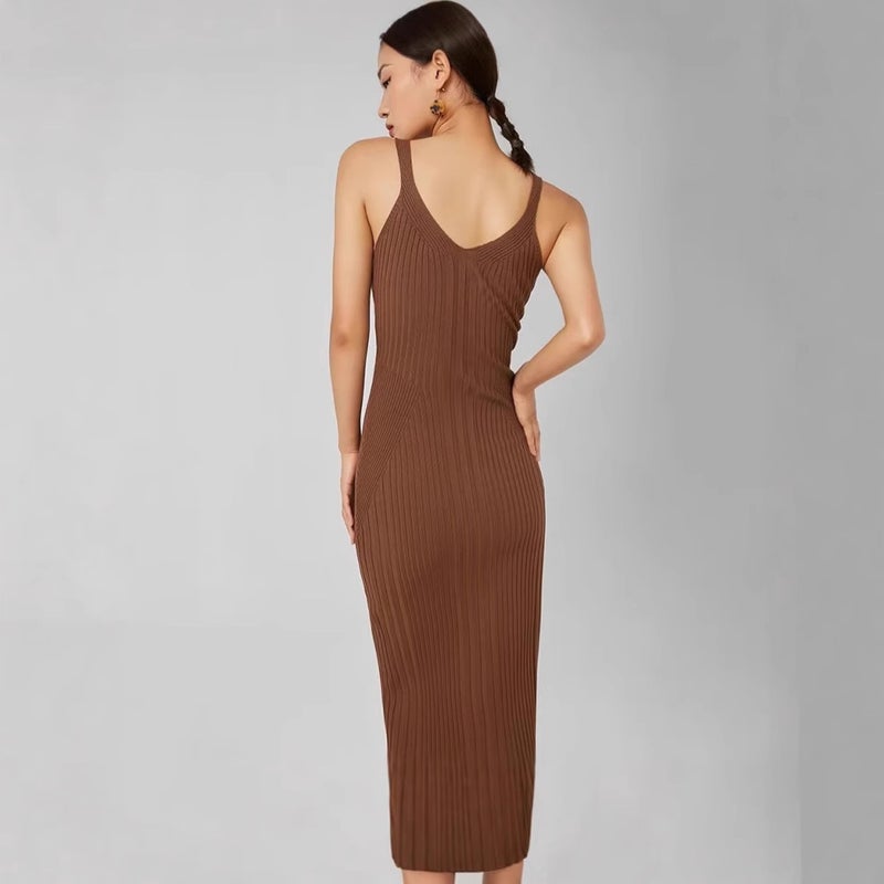 Double V-Neck Knit Slip Dress - Image 4