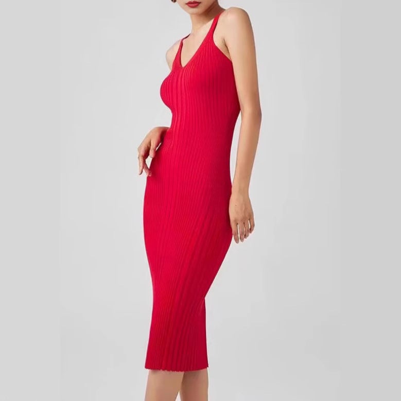 Double V-Neck Knit Slip Dress - Image 2