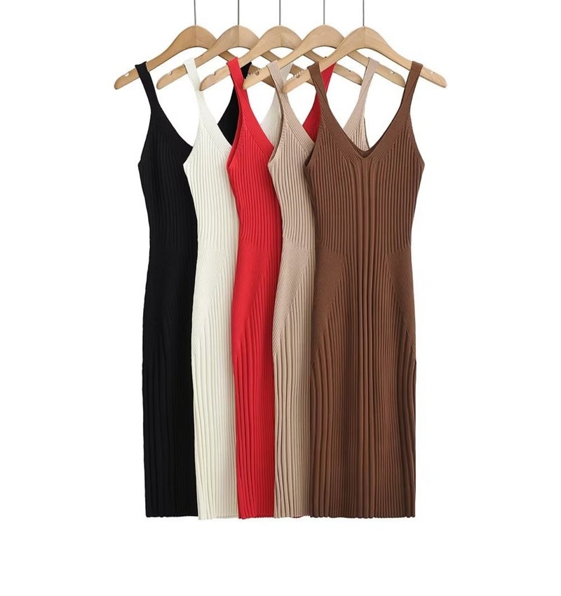 Double V-Neck Knit Slip Dress - Image 5