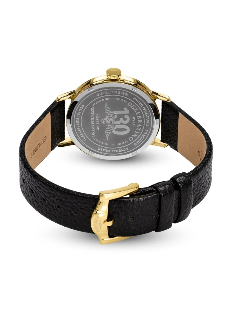 Rotary  Men's 1895 Analogue Watch, 38.5 mm, Champagne Dial, Black Leather Strap for Men | Best Price UAE