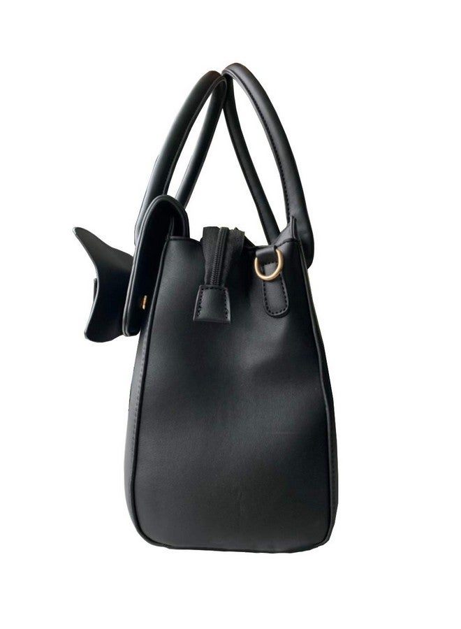 Rullar Women 2Pcs Handbag Set Bow-Knot Satchel Top-handle Crossbody Bag Tote Wallet Purse with Heart Pendant Black - Image 3