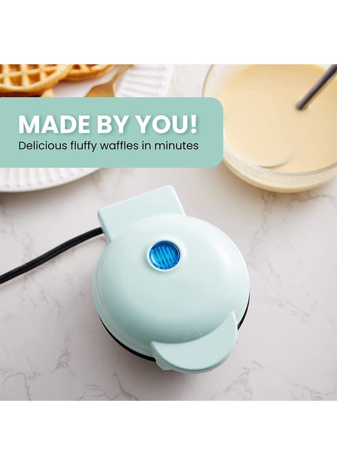 NIBEMINENT - Mini Waffle Maker - 4” Waffle Mold, Nonstick Waffle Iron with Quick Heat-Up, PTFE Nonstick Surface - Perfect Mini Waffle Maker for Kids and Families, Just Add Batter（Aqua） - Image 1