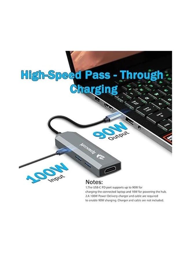 REDRAGON 4 in 1 USB-C Hub with 4K 60Hz HDMI Splitter, 100W PD Charging, 2X USB-A 3.0 5Gbps, RGB Lighting, Aluminum Build Docking Station for MacBook Pro/XPS/Dell - Image 3