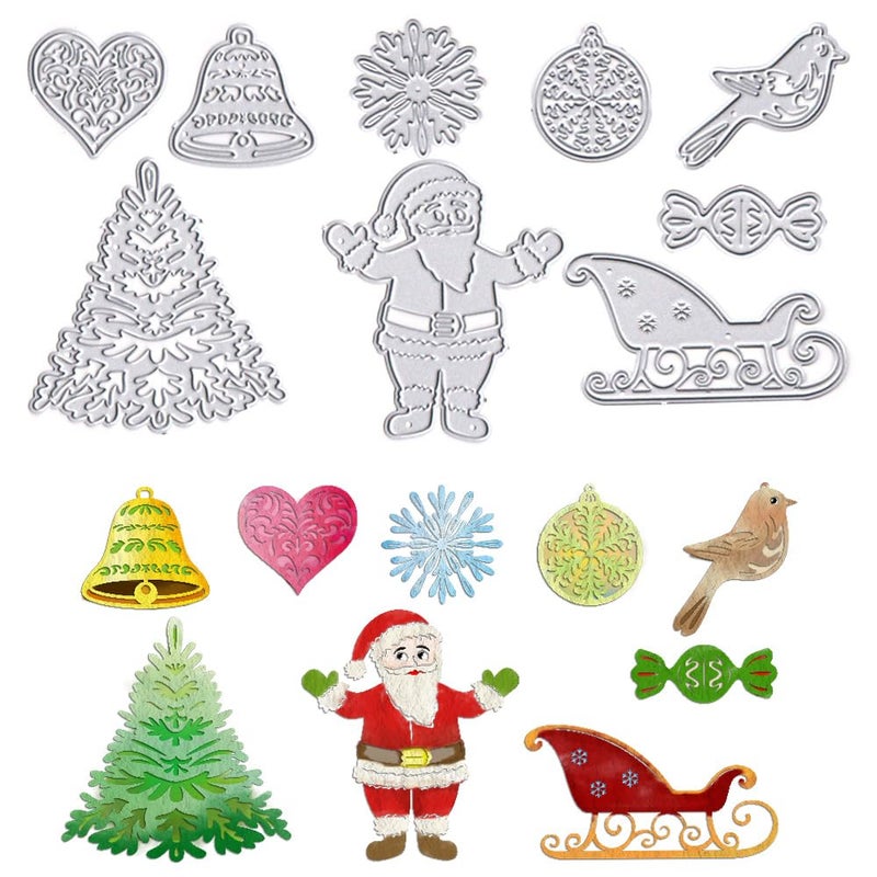 ALIBBON Christmas Die Cuts for Card Making Christmas Tree Santa Cutting Dies Metal Template Molds Snowflake Candy Bell Dies for Crafting DIY Photo Album Paper Embossing Scrapbooking Supplies