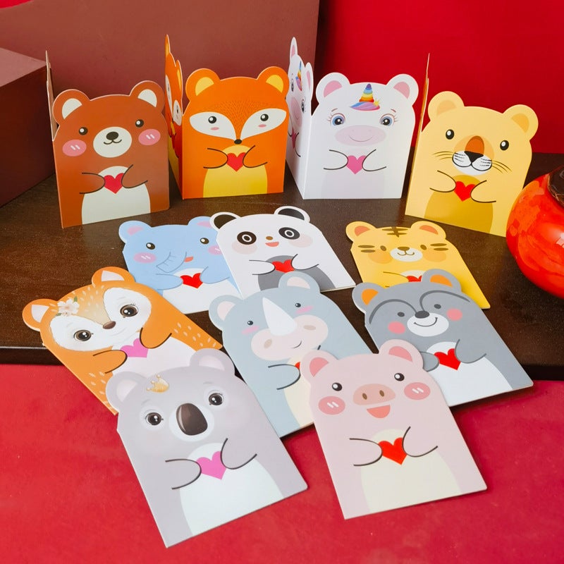 Original Cute Cartoon Animal Shape Holiday Small Card Flower Gift Blessing Birthday Children Thank You Greeting Card - Image 2