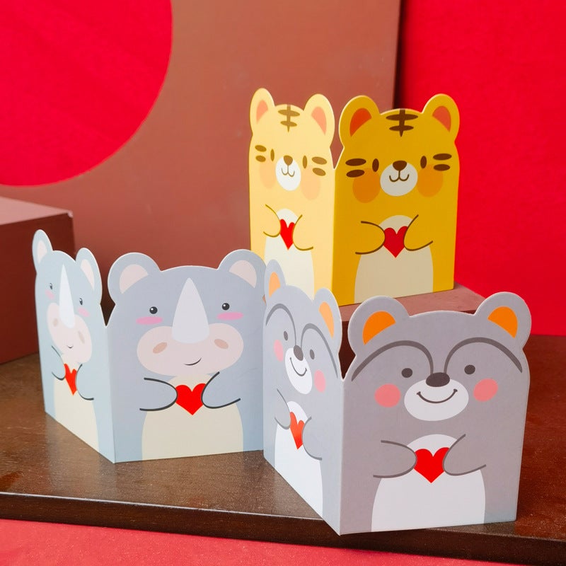 Original Cute Cartoon Animal Shape Holiday Small Card Flower Gift Blessing Birthday Children Thank You Greeting Card - Image 4
