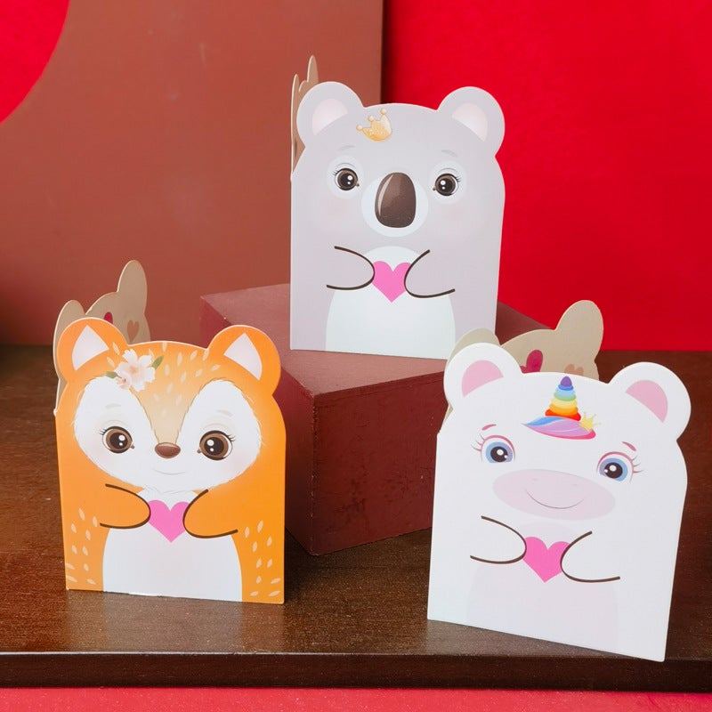 Original Cute Cartoon Animal Shape Holiday Small Card Flower Gift Blessing Birthday Children Thank You Greeting Card - Image 5