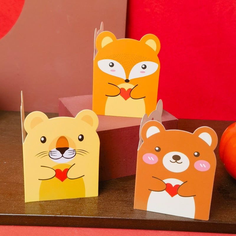 Original Cute Cartoon Animal Shape Holiday Small Card Flower Gift Blessing Birthday Children Thank You Greeting Card - Image 3