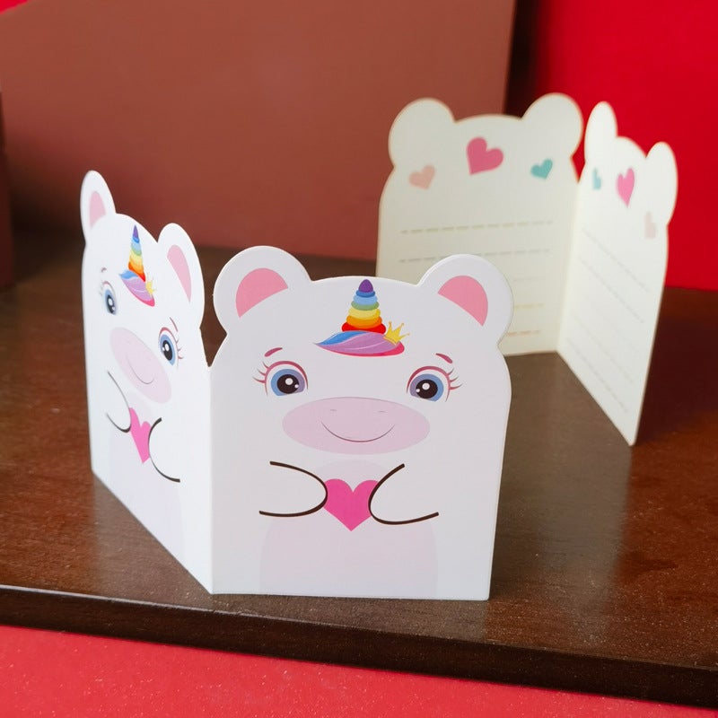 Original Cute Cartoon Animal Shape Holiday Small Card Flower Gift Blessing Birthday Children Thank You Greeting Card - Image 1