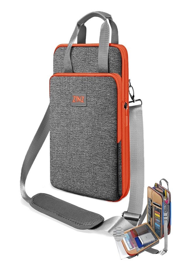 ZINZ Laptop Shoulder Bag 12.3-13 inch Case Sleeve, Expandable Handbag with Valuables Compartment Compatible with MacBook Air/Pro/Neo 13", iPad 12.9"/13"/11", Shockproof,Gray-Orange edge - Image 1