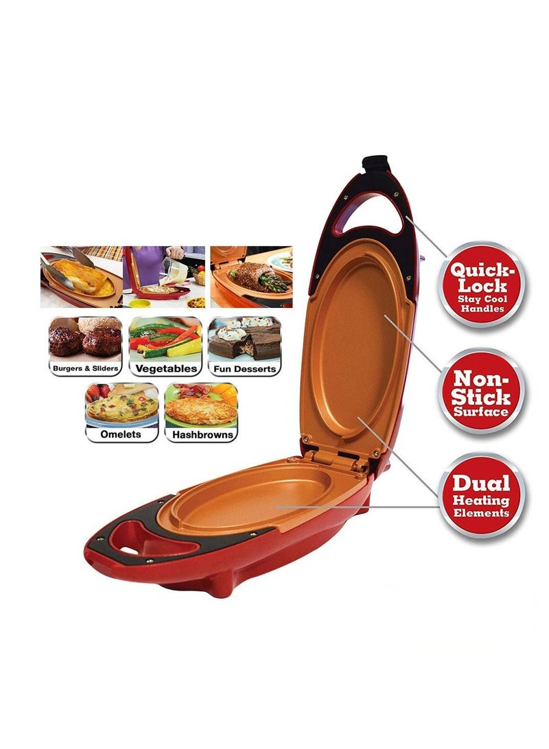 Red Copper 5 Minute Chef Double Sided Copper Infused Grill Pan with Non Stick Anti Scratch Surface for Making Delicious Omelet - Image 2