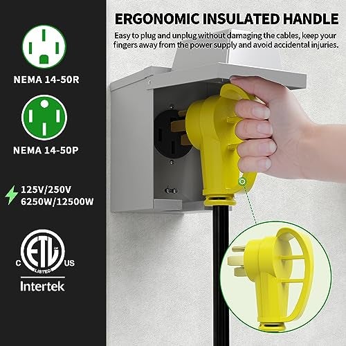 POWGRN NEMA 14-50P to NEMA 14-50R 25FT 50 Amp RV/EV Extension Cord Outdoor with Grip Handle, Flexible 4 Prong Heavy Duty RV Power Cord Waterproof, 50A 125/250V 6250/12500W STW, ETL Listed - Image 5