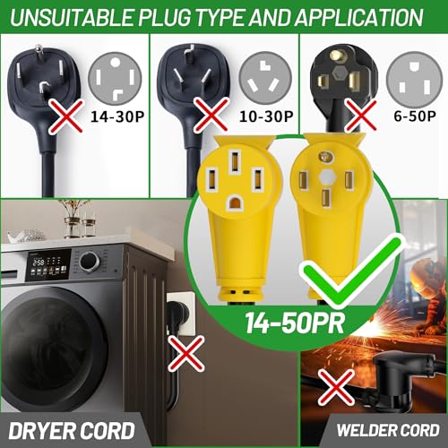 POWGRN NEMA 14-50P to NEMA 14-50R 25FT 50 Amp RV/EV Extension Cord Outdoor with Grip Handle, Flexible 4 Prong Heavy Duty RV Power Cord Waterproof, 50A 125/250V 6250/12500W STW, ETL Listed - Image 3