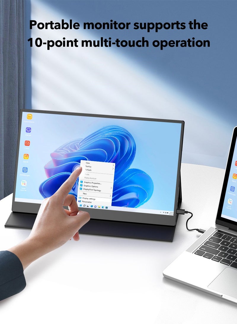 أوبيرفكت شاشة UPERFECT المحمولة مقاس 15.6 بوصة 60 هرتز 60 هرتز 10 نقاط تعمل باللمس 1920*1080P FHD IPS فائقة النحافة للكمبيوتر المحمول/الهاتف/وحدة التحكم في الألعاب، قابلة للتركيب VESA - Image 2