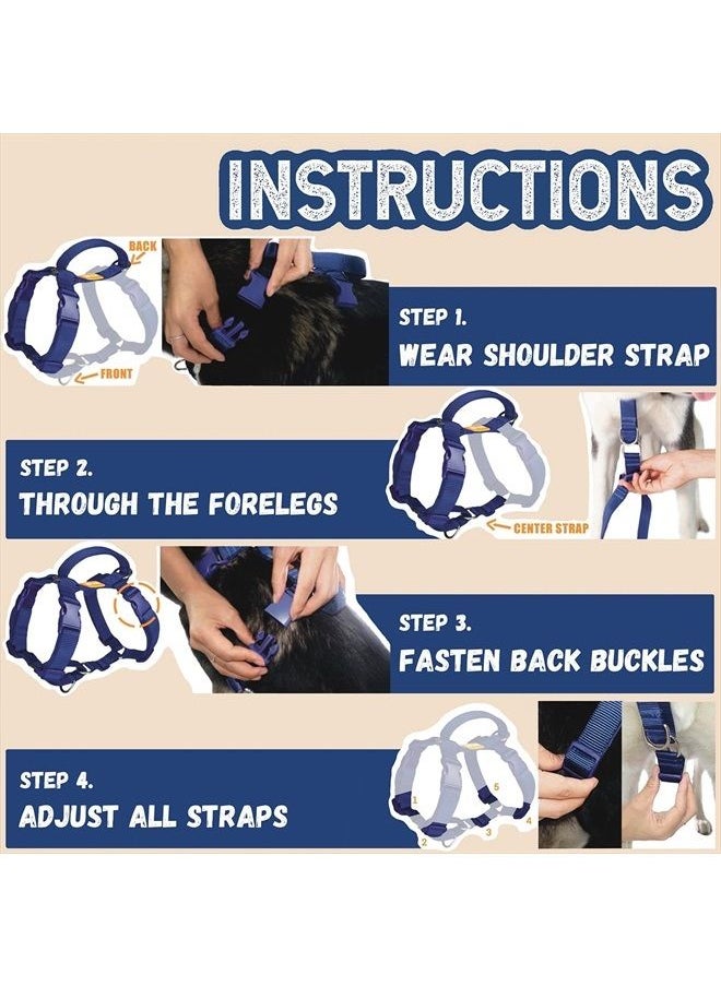 No Pull Martingale Harness for Dog, Nylon Adjustable Front Clip Harness Classic Escape Proof Puppy Harness with Handle for Small Medium Large Dog Training Walking, Dark Navy Blue, S/M