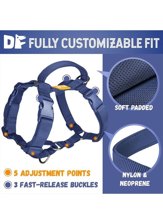 No Pull Martingale Harness for Dog, Nylon Adjustable Front Clip Harness Classic Escape Proof Puppy Harness with Handle for Small Medium Large Dog Training Walking, Dark Navy Blue, S/M