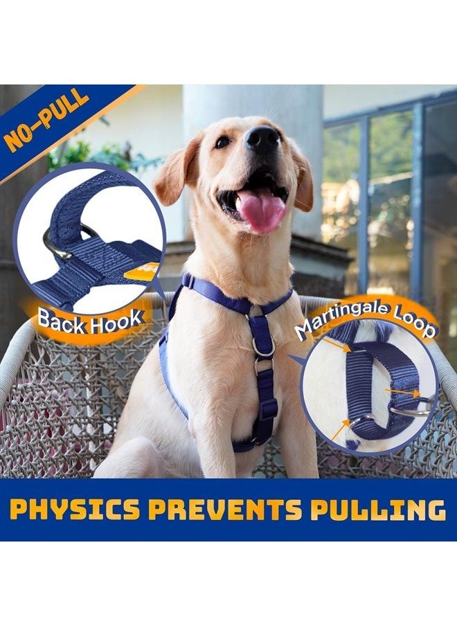 No Pull Martingale Harness for Dog, Nylon Adjustable Front Clip Harness Classic Escape Proof Puppy Harness with Handle for Small Medium Large Dog Training Walking, Dark Navy Blue, S/M