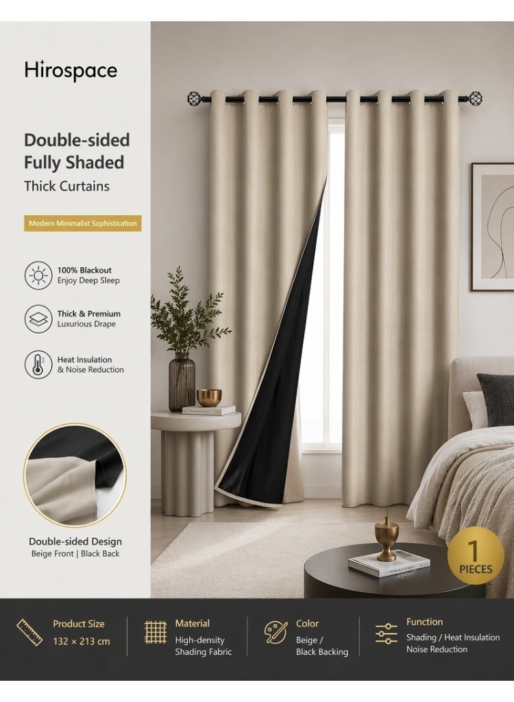 Hirospace Single Panel Room Darkening Curtain with Grommet Top Solid Color Blackout Window Treatment for Bedroom Living Room Bathroom Loft Beige 132cm Wide by 213cm High Portable Sun Blocking Drapery - Image 1