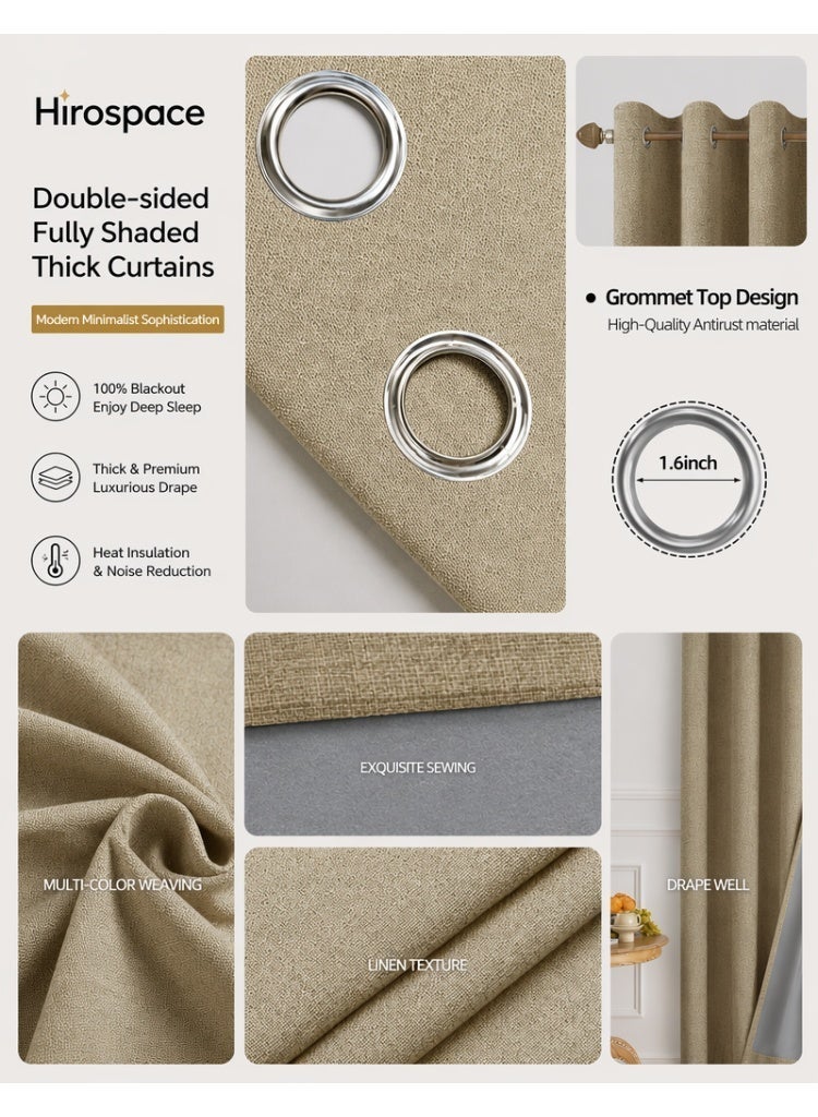 Hirospace Single Panel Room Darkening Curtain with Grommet Top Solid Color Blackout Window Treatment for Bedroom Living Room Bathroom Loft Beige 132cm Wide by 213cm High Portable Sun Blocking Drapery - Image 2