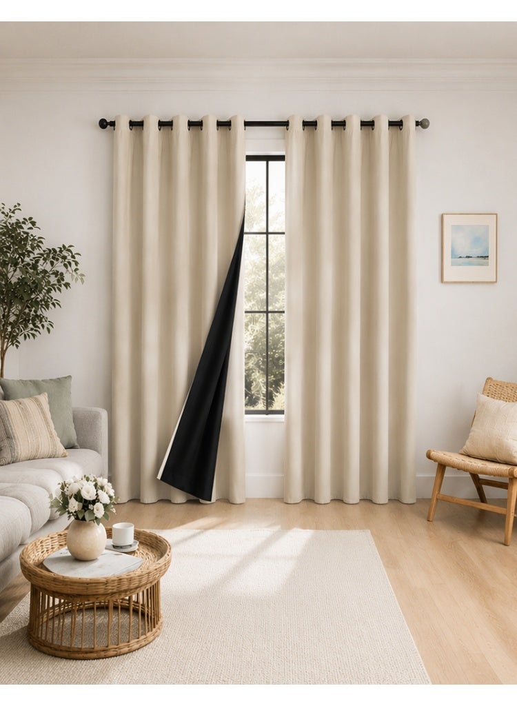 Hirospace Single Panel Room Darkening Curtain with Grommet Top Solid Color Blackout Window Treatment for Bedroom Living Room Bathroom Loft Beige 132cm Wide by 213cm High Portable Sun Blocking Drapery - Image 3