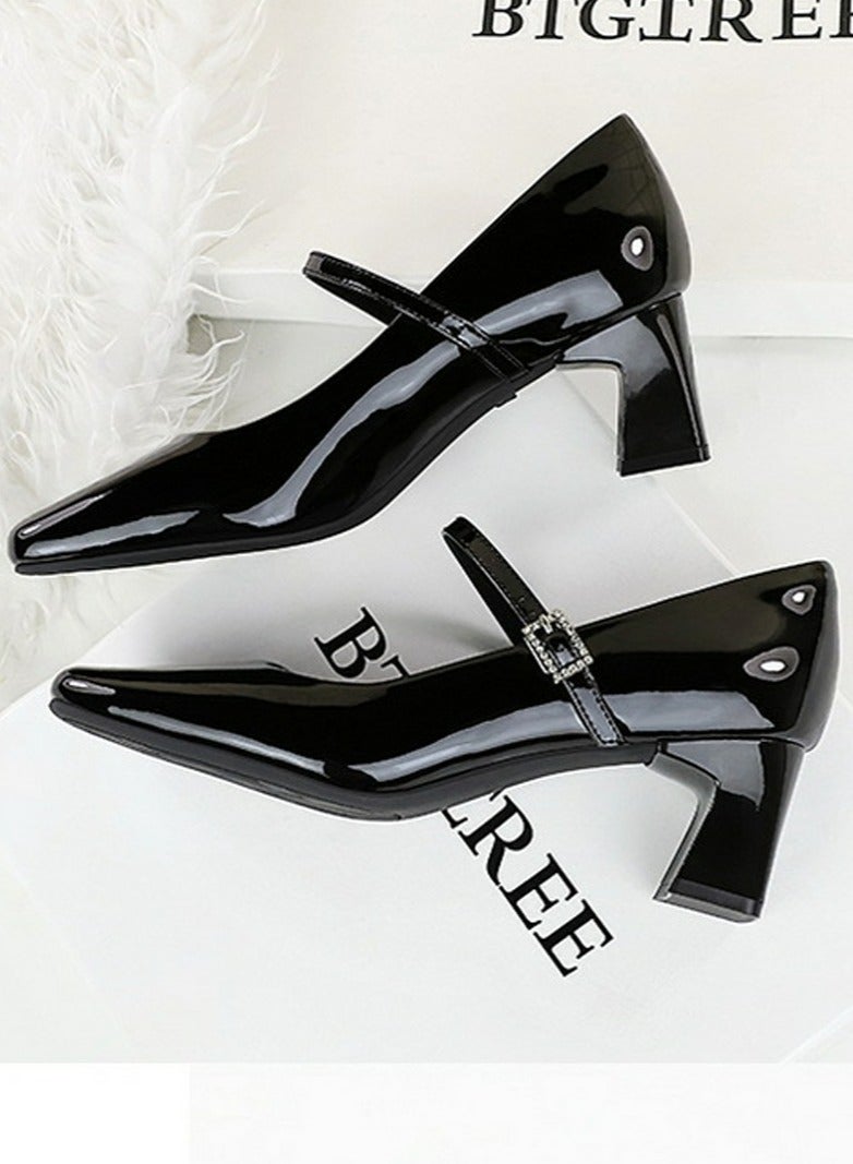 بيج تري Womens Chunky Mid Heels Square Closed Toe Ankle Strap Pumps Black 5CM  Womens Chunky Mid Heels Square Closed Toe Ankle Strap Pumps Black 5CM  المرأة سمينة منتصف الكعب مربع مغلق إصبع القدم كاحل حزام مضخات أسود 5CM - Image 3