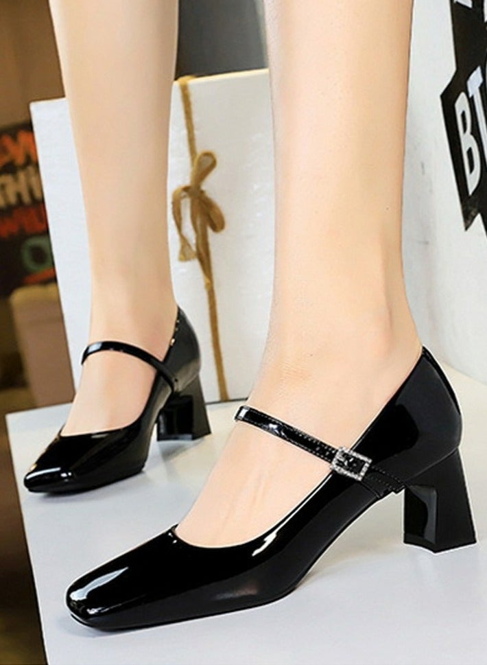 بيج تري Womens Chunky Mid Heels Square Closed Toe Ankle Strap Pumps Black 5CM  Womens Chunky Mid Heels Square Closed Toe Ankle Strap Pumps Black 5CM  المرأة سمينة منتصف الكعب مربع مغلق إصبع القدم كاحل حزام مضخات أسود 5CM - Image 4