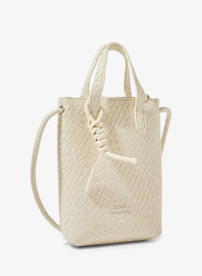 Off-White Textured Camera Bag with Braided Strap