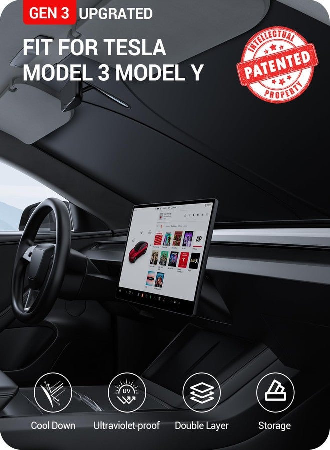 BASENOR Sunshade for Tesla Model Y Model 3 Windshield Sunshade Folding Front Window Sun Shade NEW GREY - Image 2