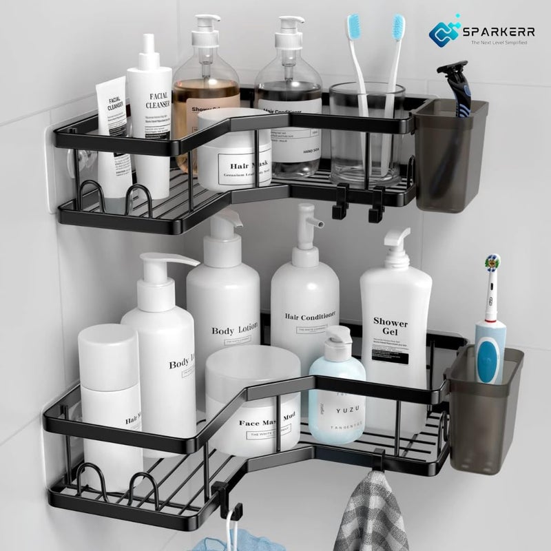 SPARKERR Self Adhesive Shower Caddy, Easy to Install Bathroom Kitchen Corner space Organizer, Wall mounted Heavy-Duty Anti-rust Stainless Steel Organizer for Bathroom and Kitchen, No Drilling Needed - Image 2