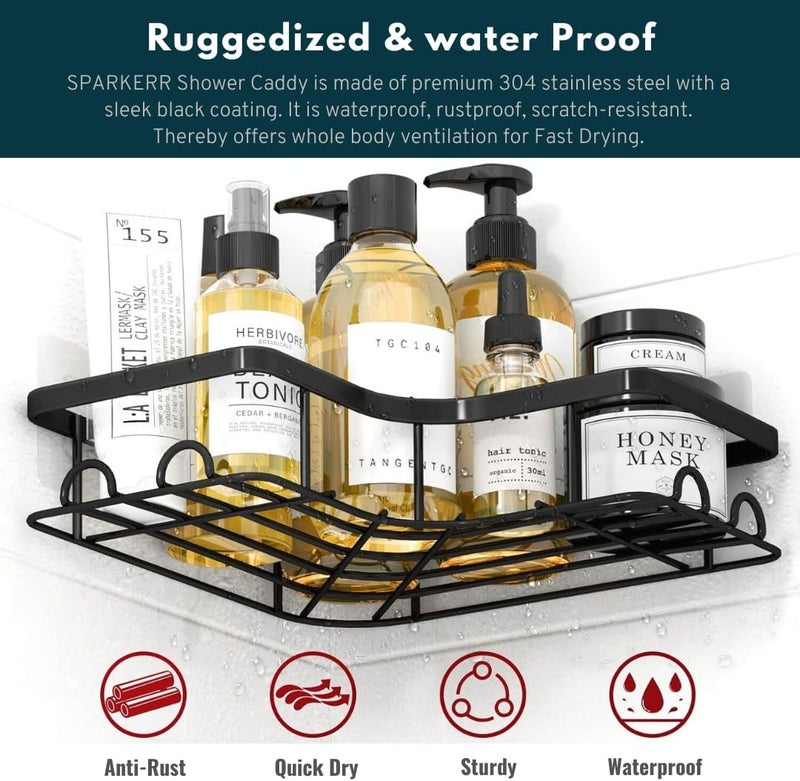 SPARKERR Self Adhesive Shower Caddy, Easy to Install Bathroom Kitchen Corner space Organizer, Wall mounted Heavy-Duty Anti-rust Stainless Steel Organizer for Bathroom and Kitchen, No Drilling Needed - Image 5