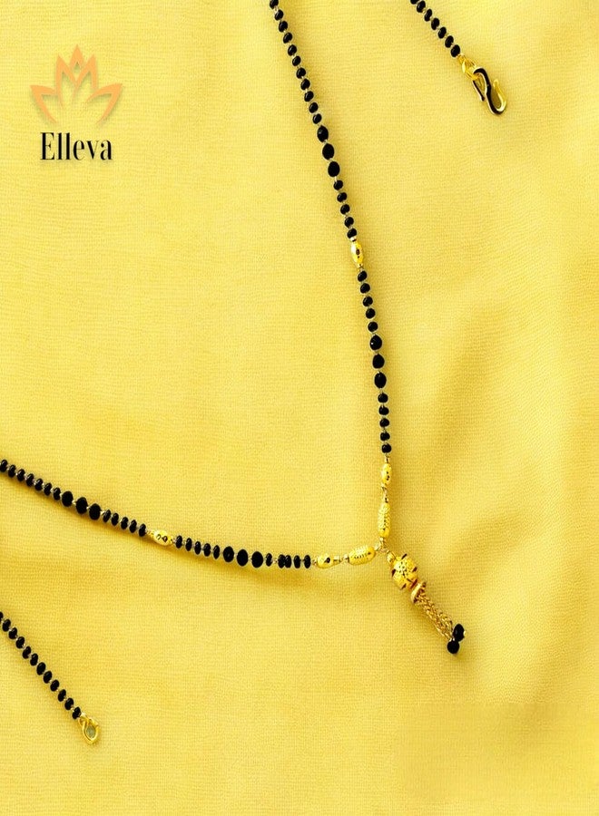 Elleva Mangalsutra Black Beads Long Chain for Women | Tanmani Necklace Traditional Mangal Sutra Karwachauth Jewellery Set of 3 (Pack of 1) - Image 2