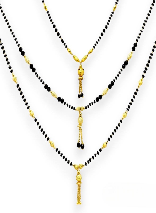 Elleva Mangalsutra Black Beads Long Chain for Women | Tanmani Necklace Traditional Mangal Sutra Karwachauth Jewellery Set of 3 (Pack of 1) - Image 1