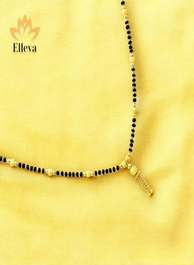 Elleva Mangalsutra Black Beads Long Chain for Women | Tanmani Necklace Traditional Mangal Sutra Karwachauth Jewellery Set of 3 (Pack of 1) - Image 4